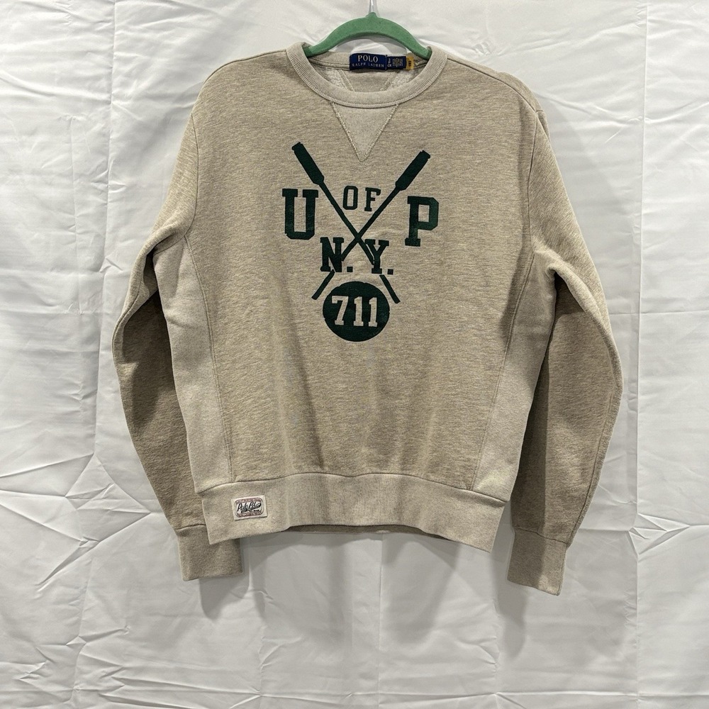Polo Ralph Lauren Double V Sweatshirt Mens S Oat Varsity U of P NY Crewneck